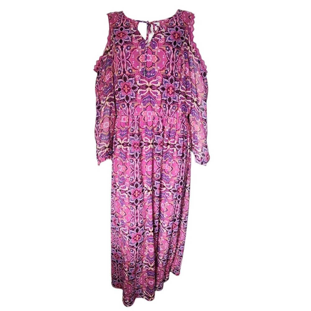 Lane Bryant Dress Womens Plus‎ Size 18 Pink Cold Shoulder Long Maxi Floral Boho